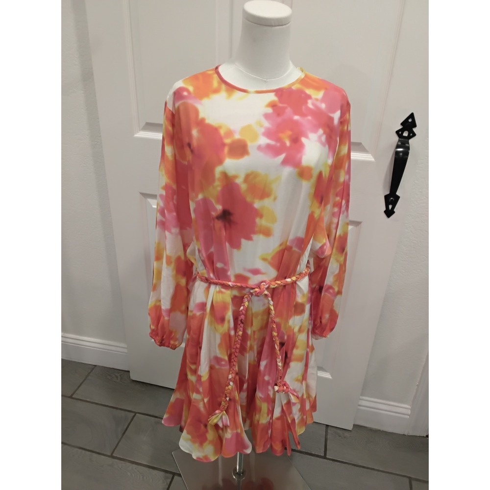 Alex Marie DSH Riley Tie Dye Floral Mini‎ Dress Pink Orange Cream Size 16 NWT - Picture 2 of 8